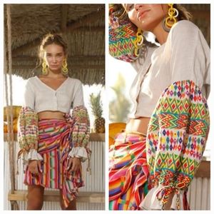 All Things Mochi Christine Top Paula Shorts Linen Embroidered Boho Set NWT